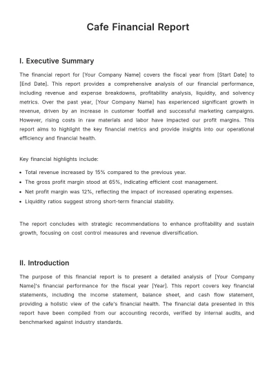 Free Cafe Financial Report Template to Edit Online