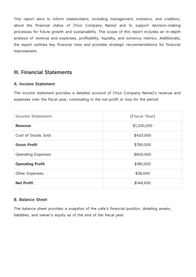 Free Cafe Financial Report Template to Edit Online