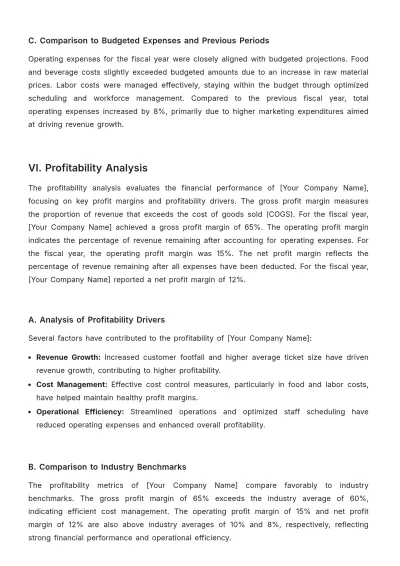 Free Cafe Financial Report Template to Edit Online