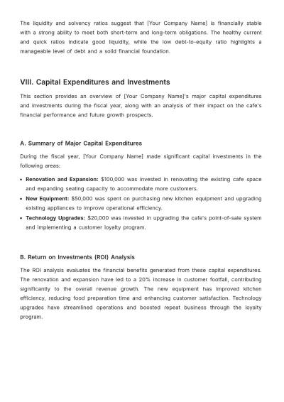 Free Cafe Financial Report Template to Edit Online