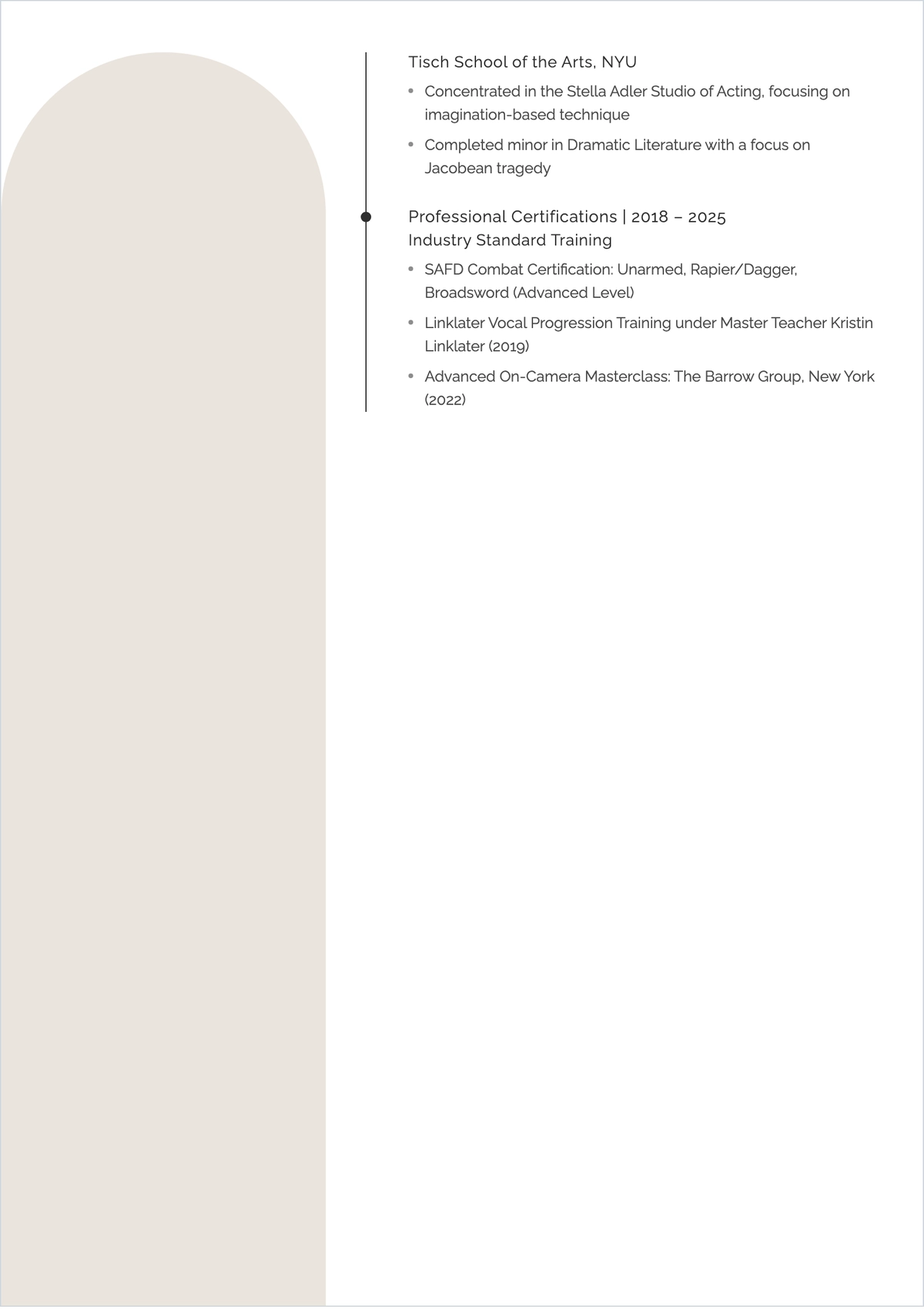 Free Formal Actor ATS Resume Template, AI Resume Builder