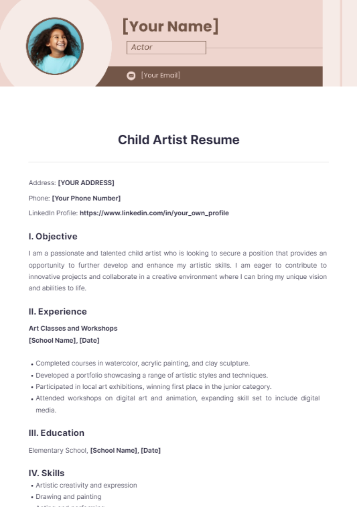 Child Artist Resume - Edit Online & Download