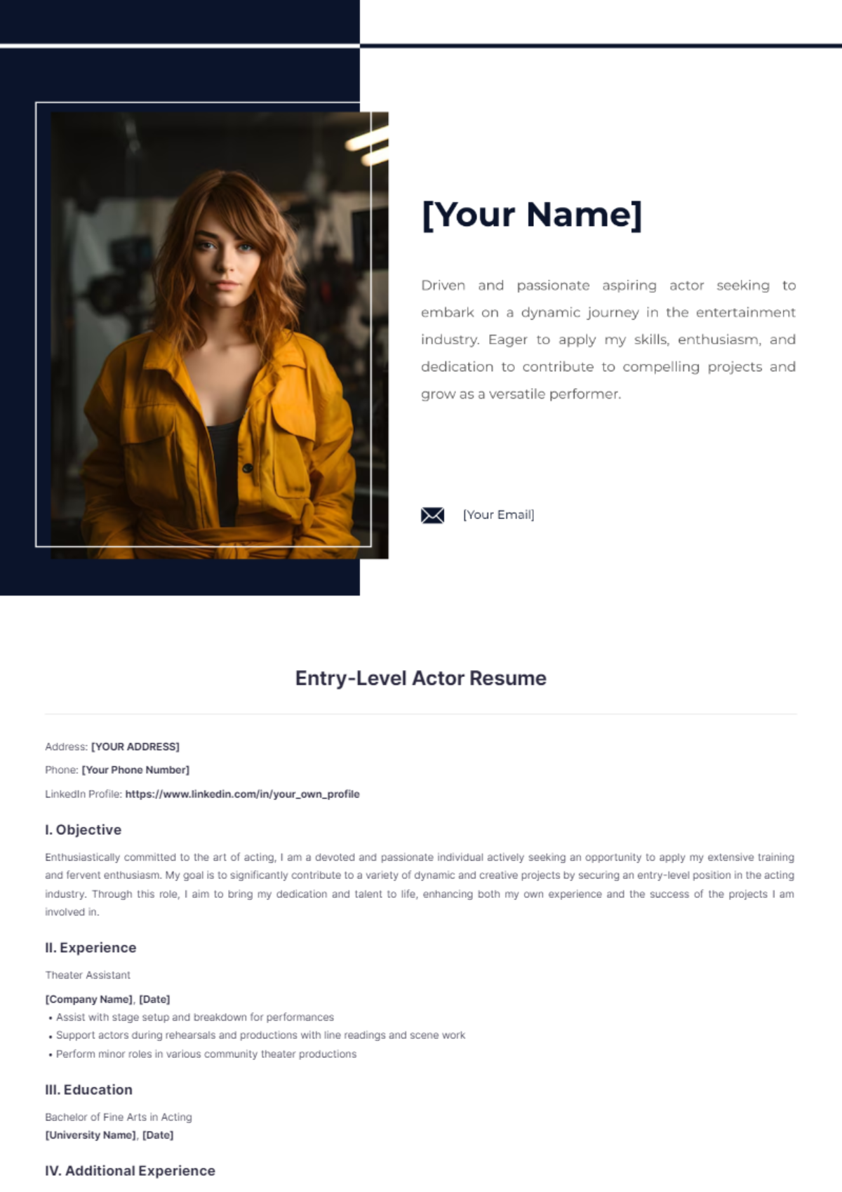 Entry-Level Actor Resume - Edit Online & Download