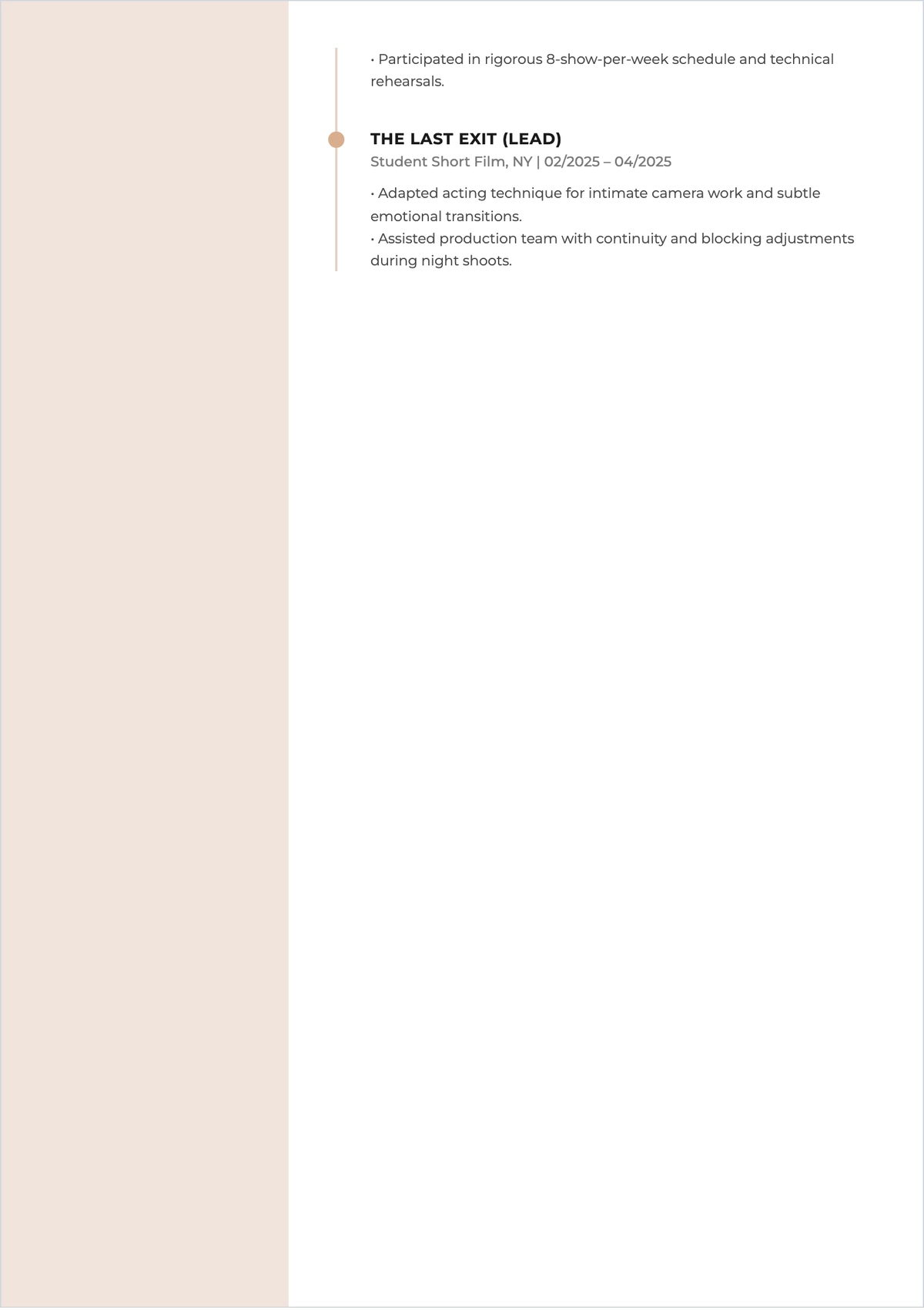 Free Entry-Level Actor ATS Resume Template, AI Resume Builder
