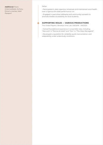 Free Mid-Level Actor ATS Resume Template, AI Resume Builder