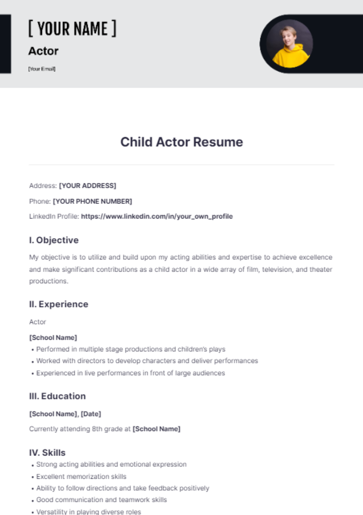 Child Actor Resume - Edit Online & Download