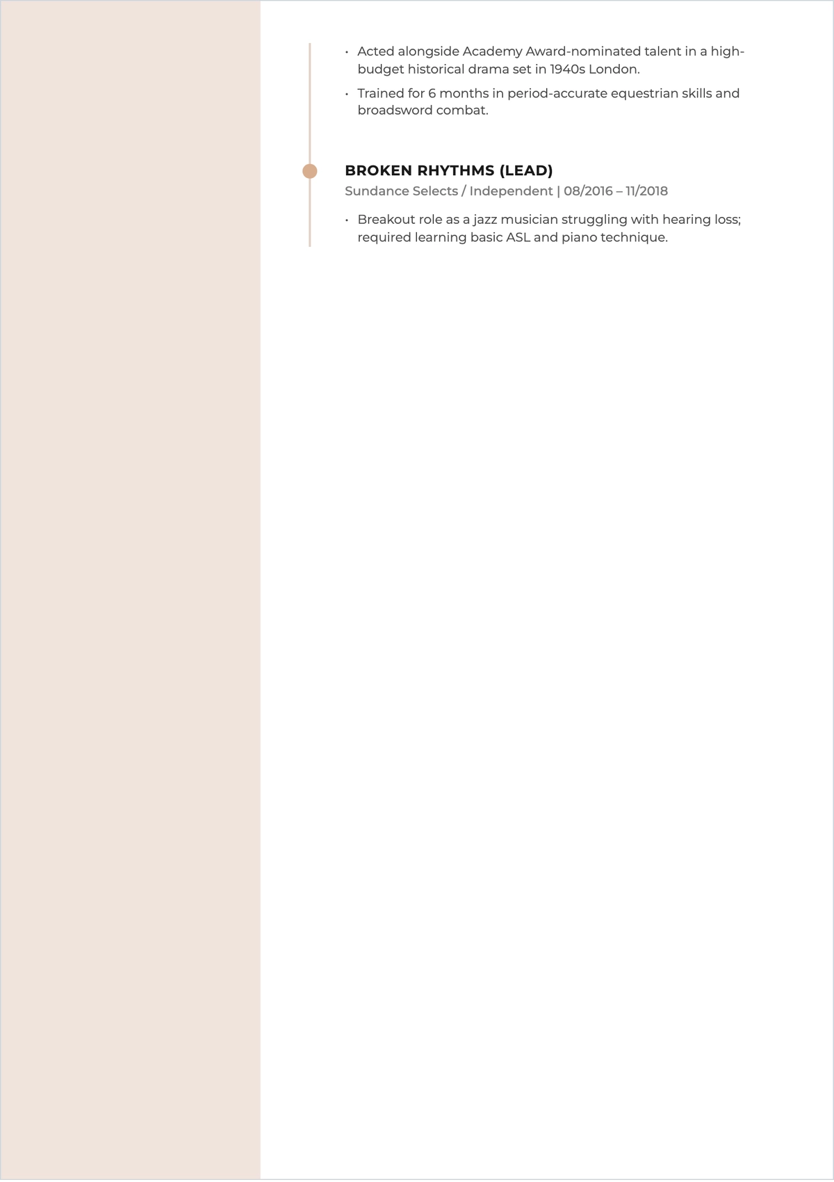 Free Film Actor ATS Resume Template, AI Resume Builder