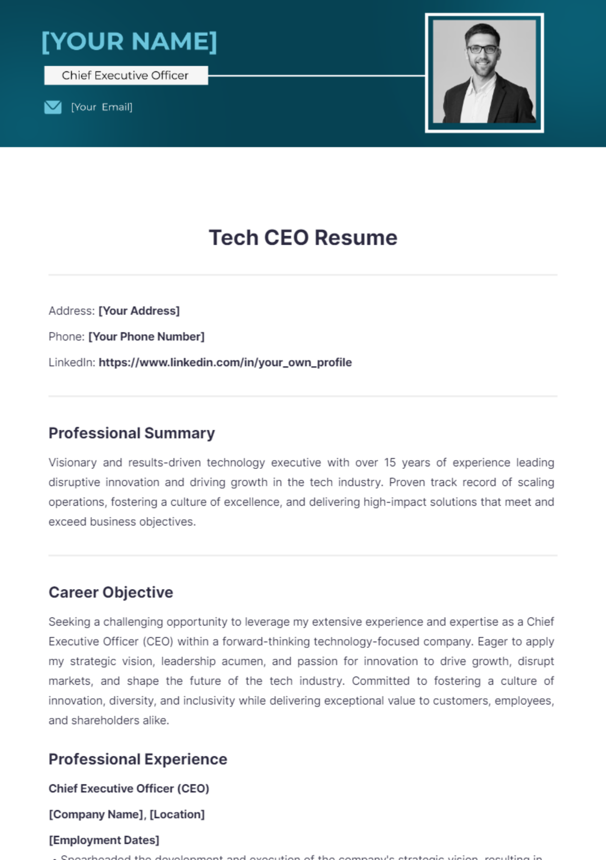 Tech CEO resume - Edit Online & Download