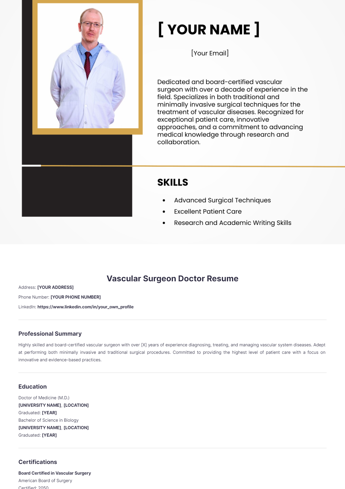 Vascular Surgeon Doctor Resume - Edit Online & Download