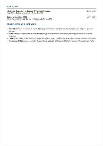 Free Vascular Surgeon Doctor ATS Resume Template, AI Resume Builder