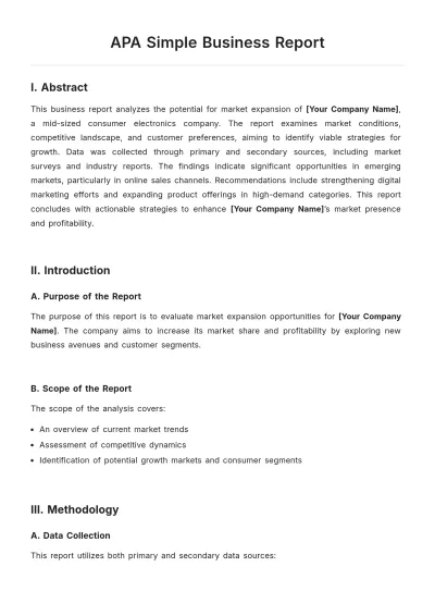 Free APA Simple Business Report Template to Edit Online