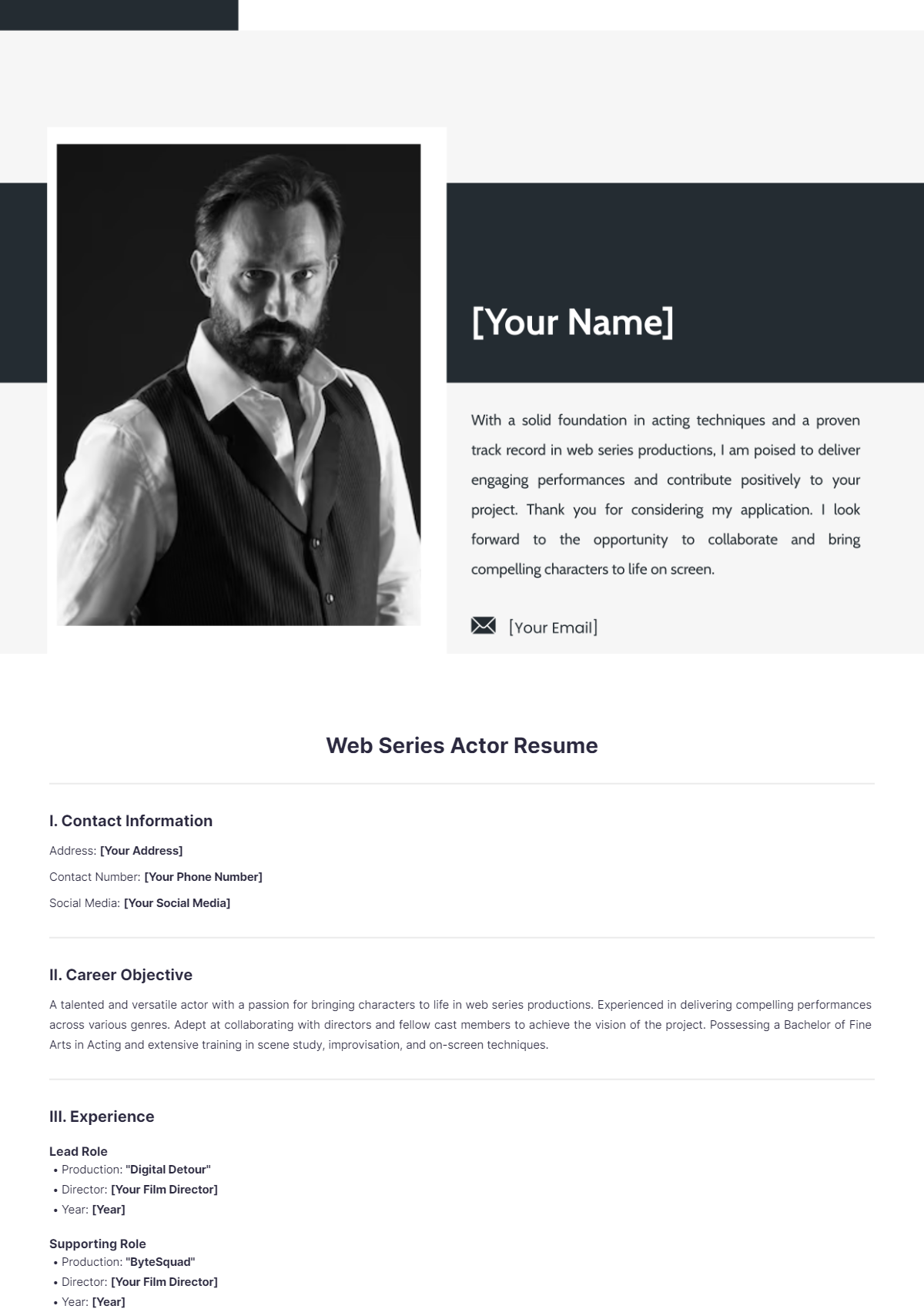 Web Series Actor Resume - Edit Online & Download