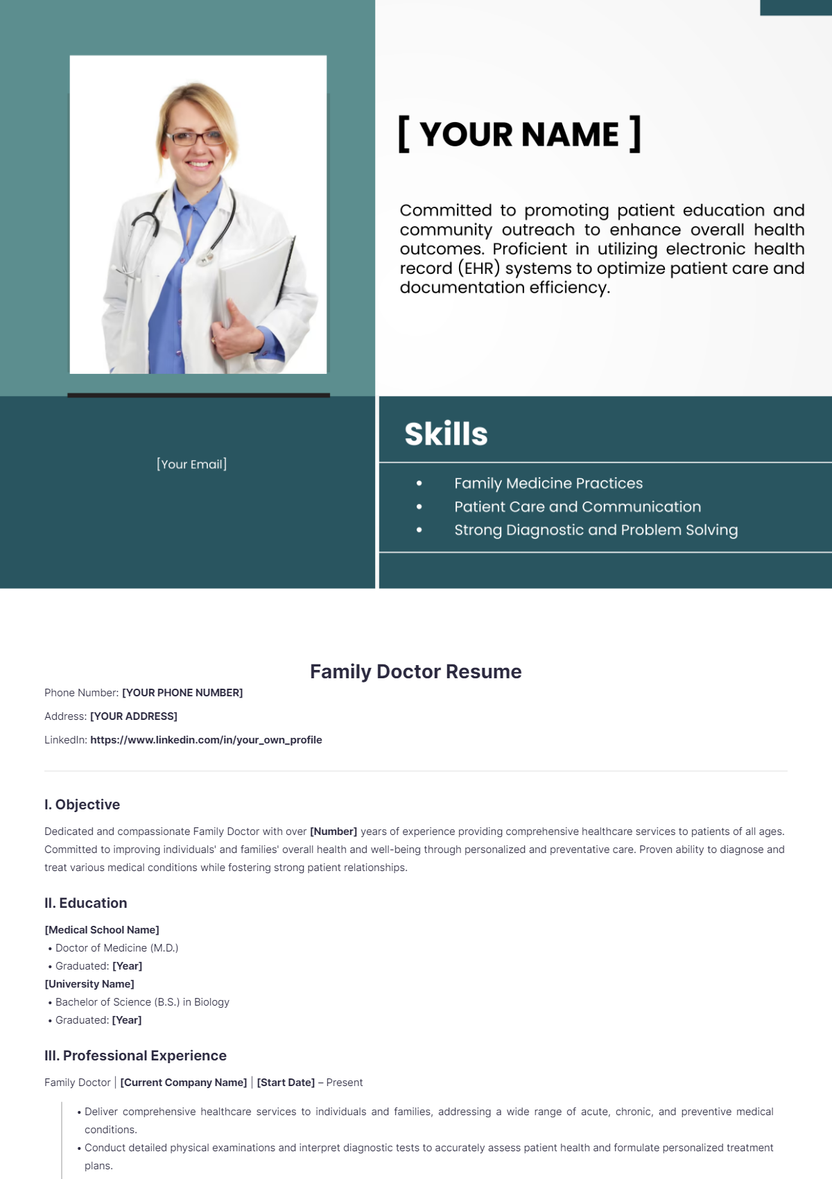 Family Doctor Resume - Edit Online & Download