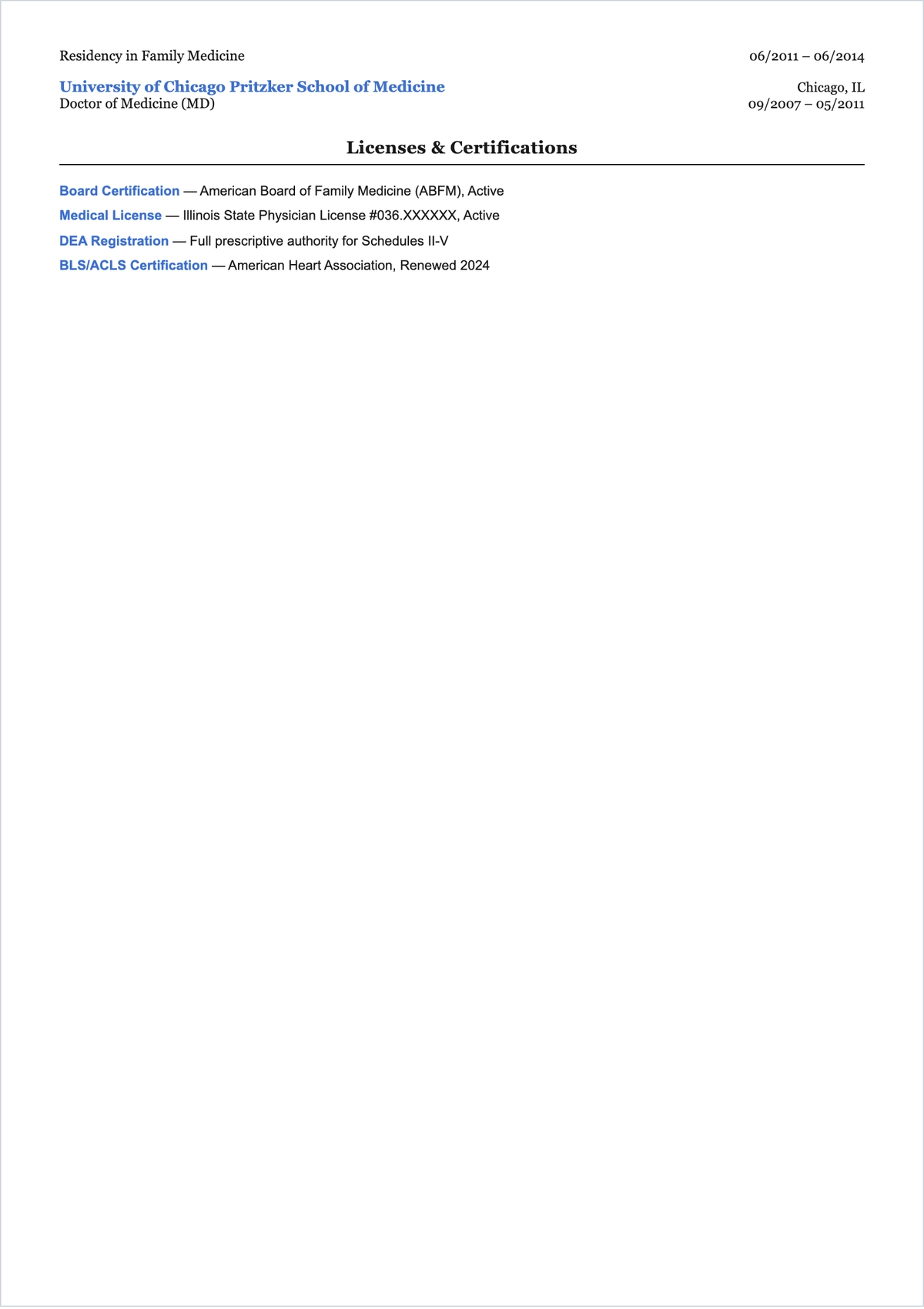 Free Family Doctor ATS Resume Template, AI Resume Builder