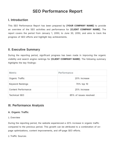 Free SEO Performance Report Template to Edit Online