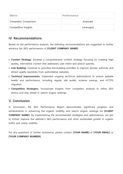 Free SEO Performance Report Template to Edit Online