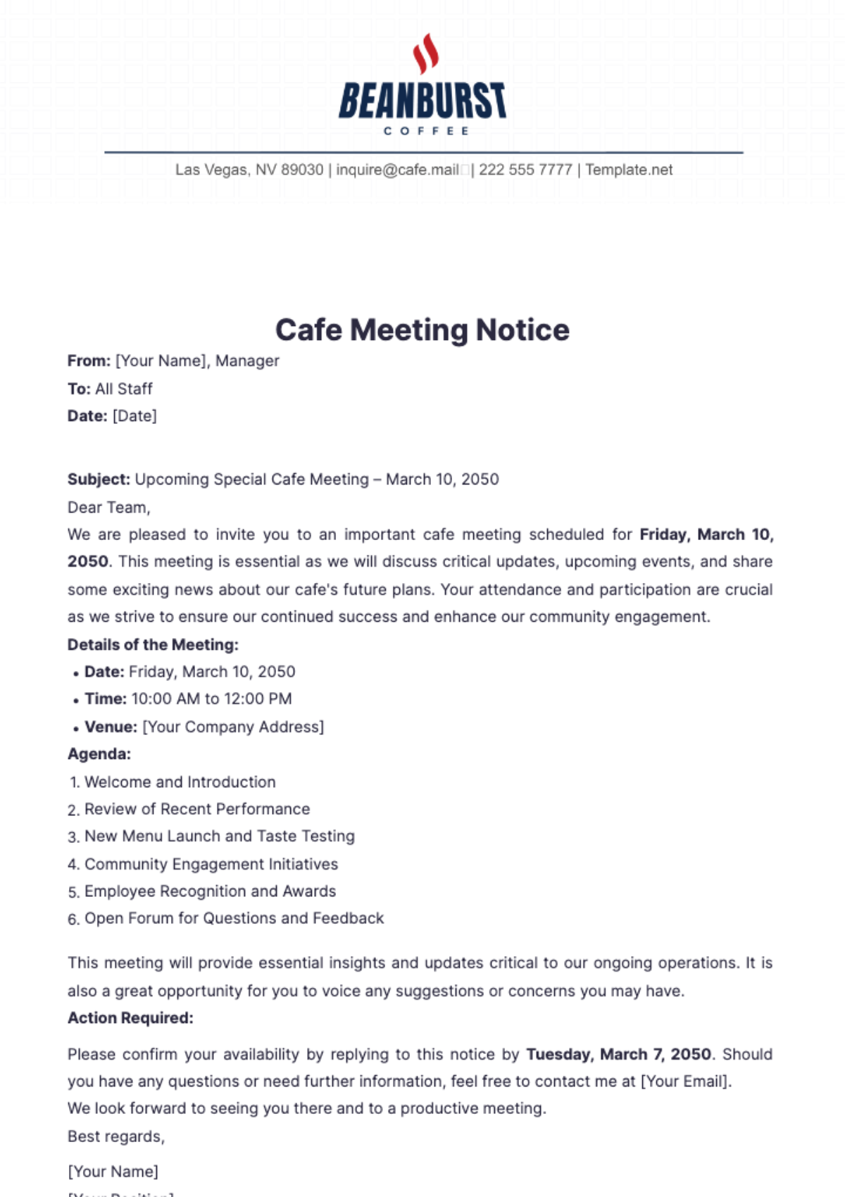 Cafe Meeting Notice Template - Edit Online & Download