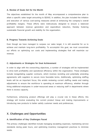 Free Cafe Monthly Report Template to Edit Online