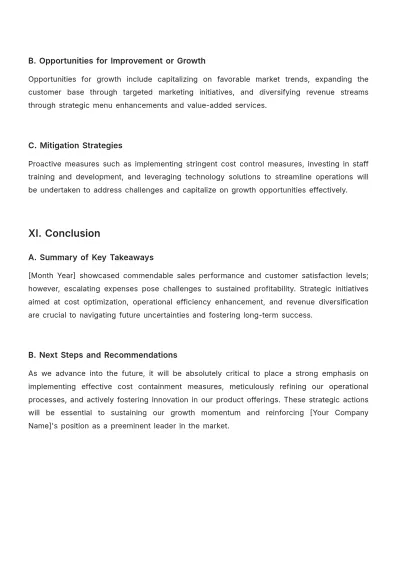 Free Cafe Monthly Report Template to Edit Online