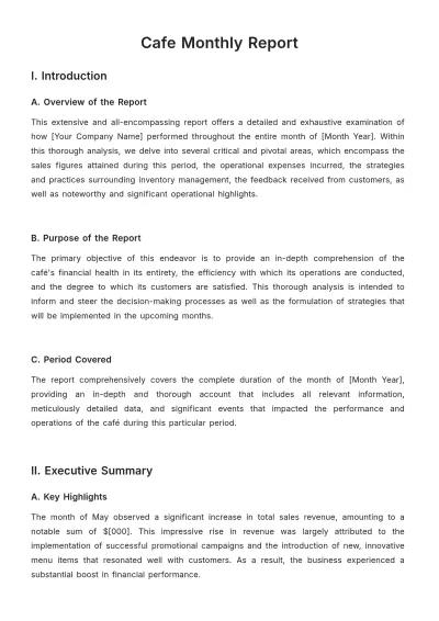 Free Cafe Monthly Report Template to Edit Online