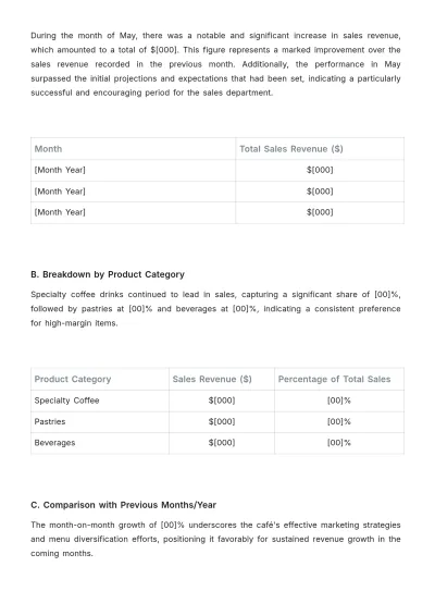 Free Cafe Monthly Report Template to Edit Online