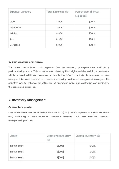 Free Cafe Monthly Report Template to Edit Online