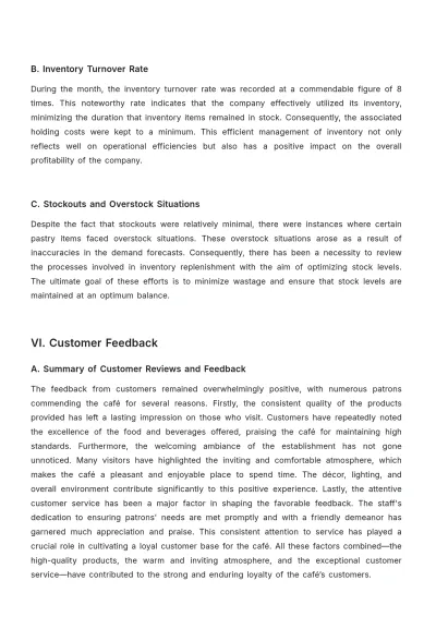 Free Cafe Monthly Report Template to Edit Online