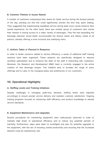 Free Cafe Monthly Report Template to Edit Online