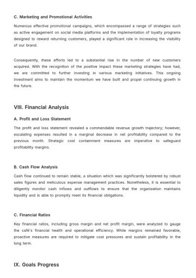 Free Cafe Monthly Report Template to Edit Online