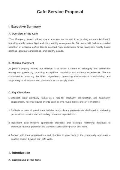 Free Cafe Service Proposal Template to Edit Online