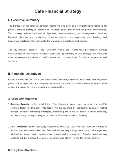 Free Cafe Financial Strategy Template to Edit Online