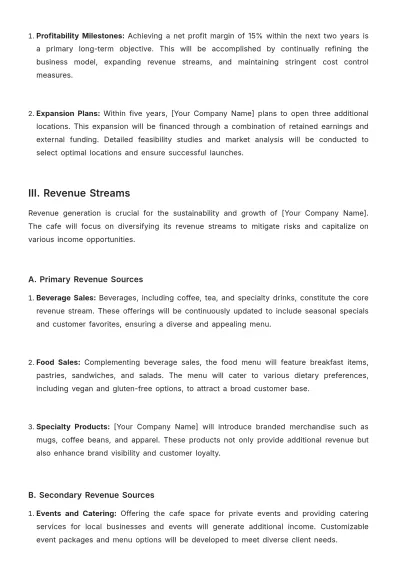Free Cafe Financial Strategy Template to Edit Online