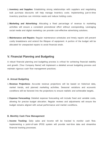 Free Cafe Financial Strategy Template to Edit Online