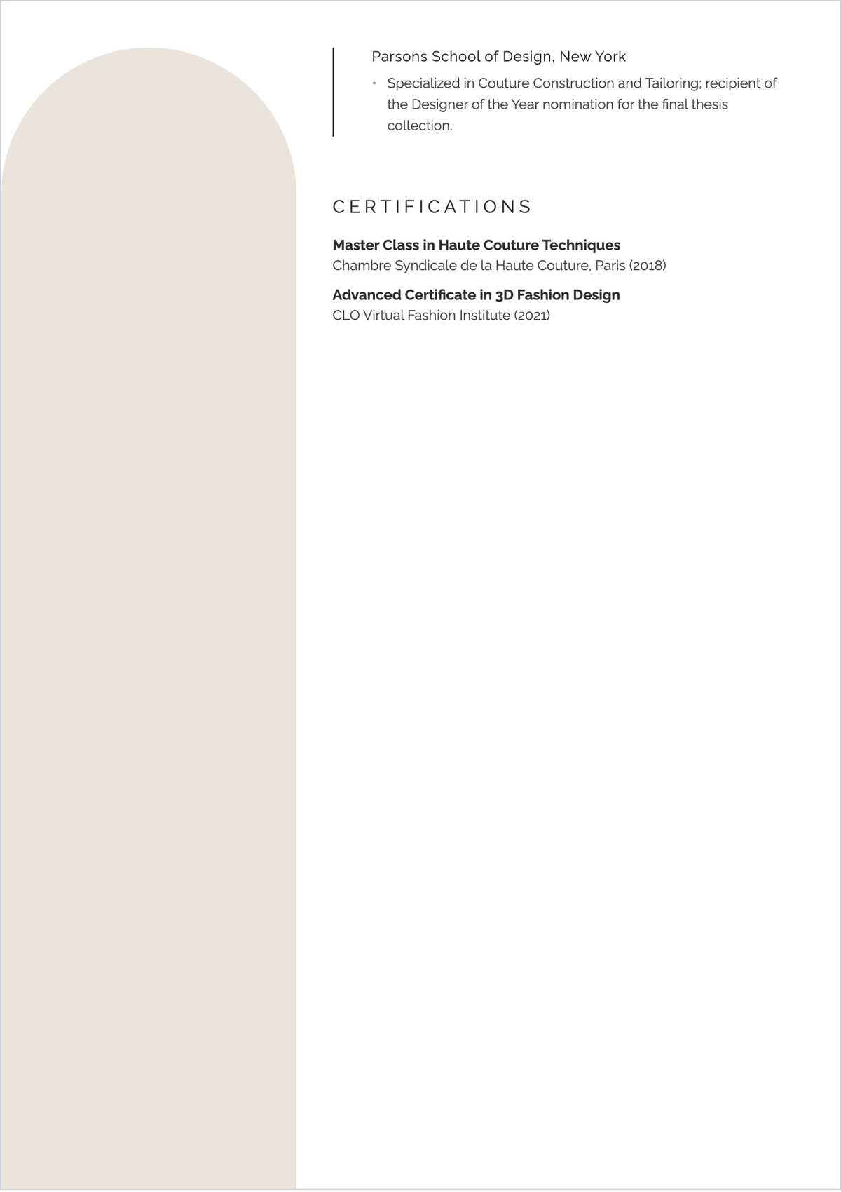 Free Female Fashion Designer ATS Resume Template, AI Resume Builder