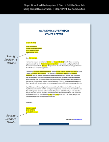 cover letter examples for supervisor position