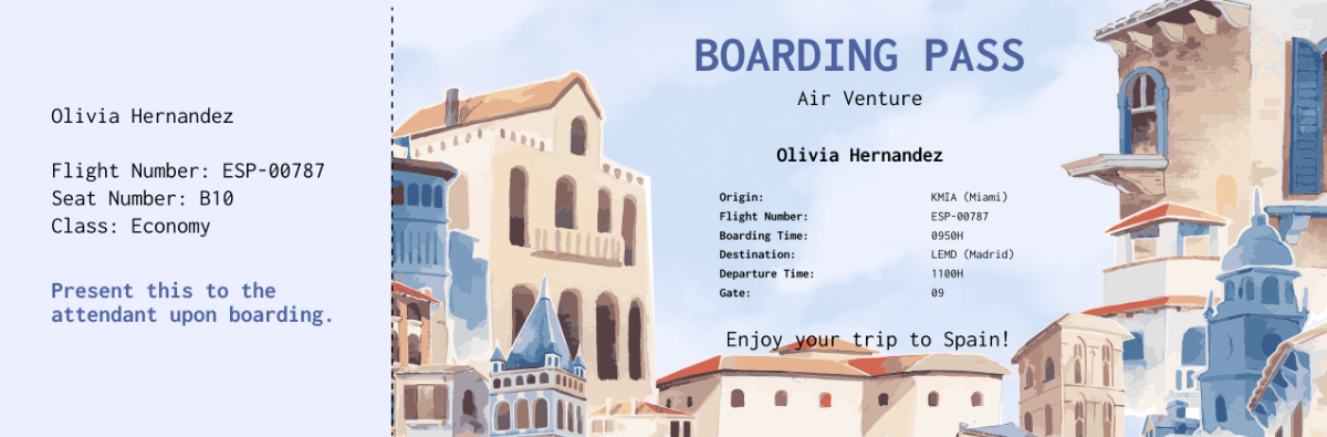 Spain Boarding Pass Airline Ticket