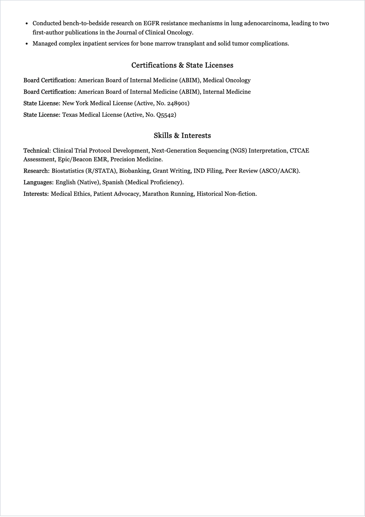 Free Oncologist Doctor ATS Resume Template, AI Resume Builder