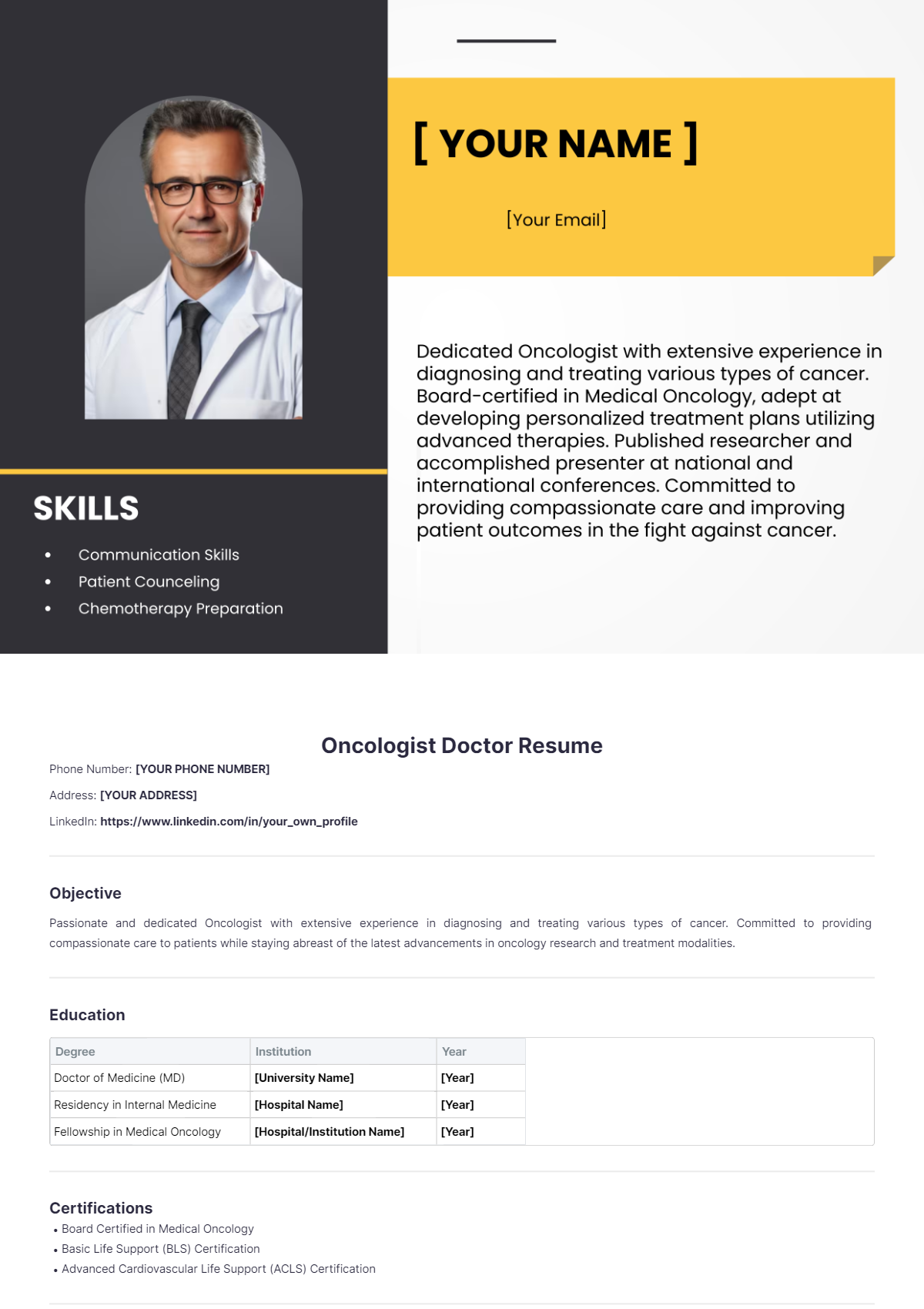 Oncologist Doctor Resume - Edit Online & Download