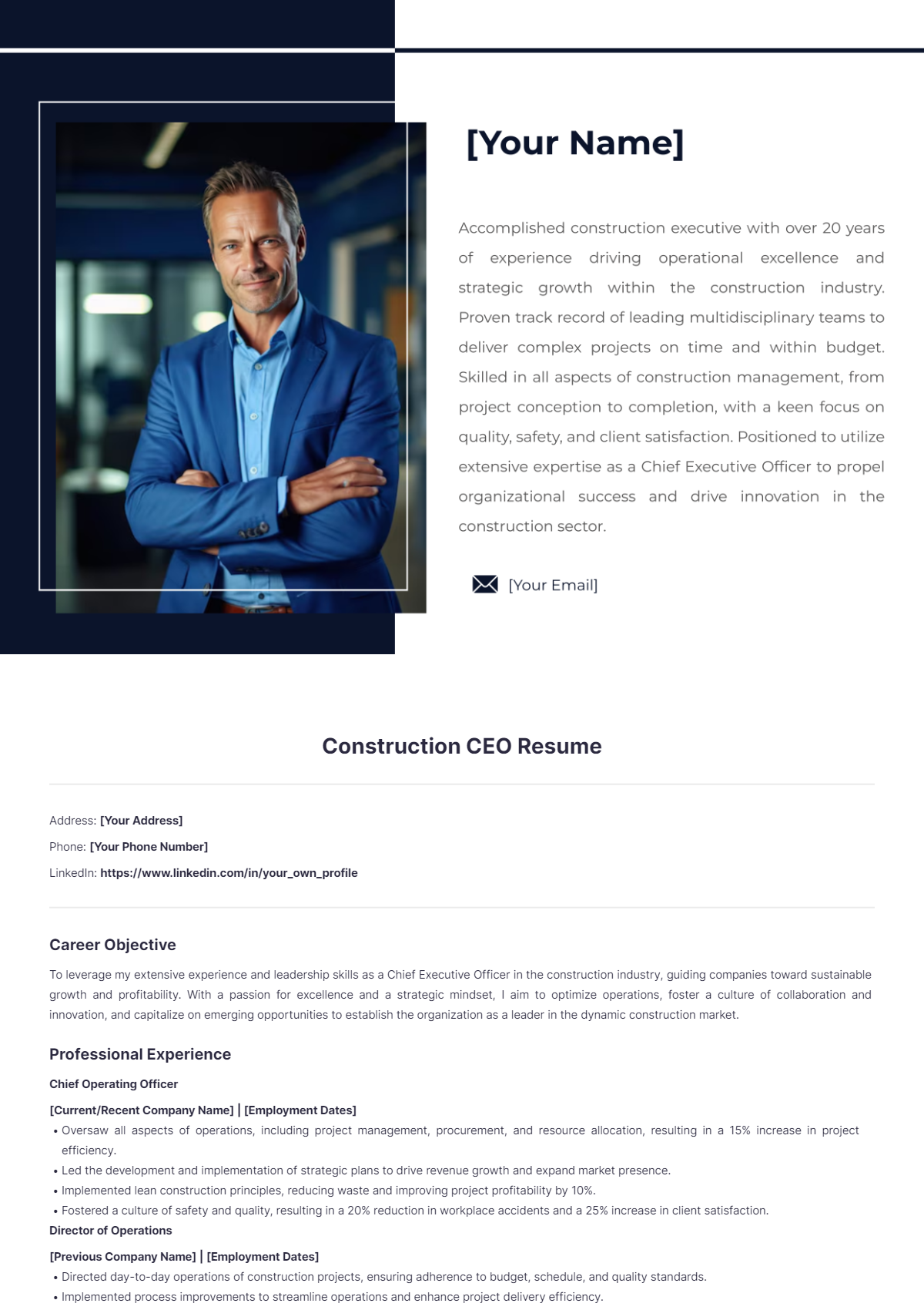 Construction CEO resume - Edit Online & Download