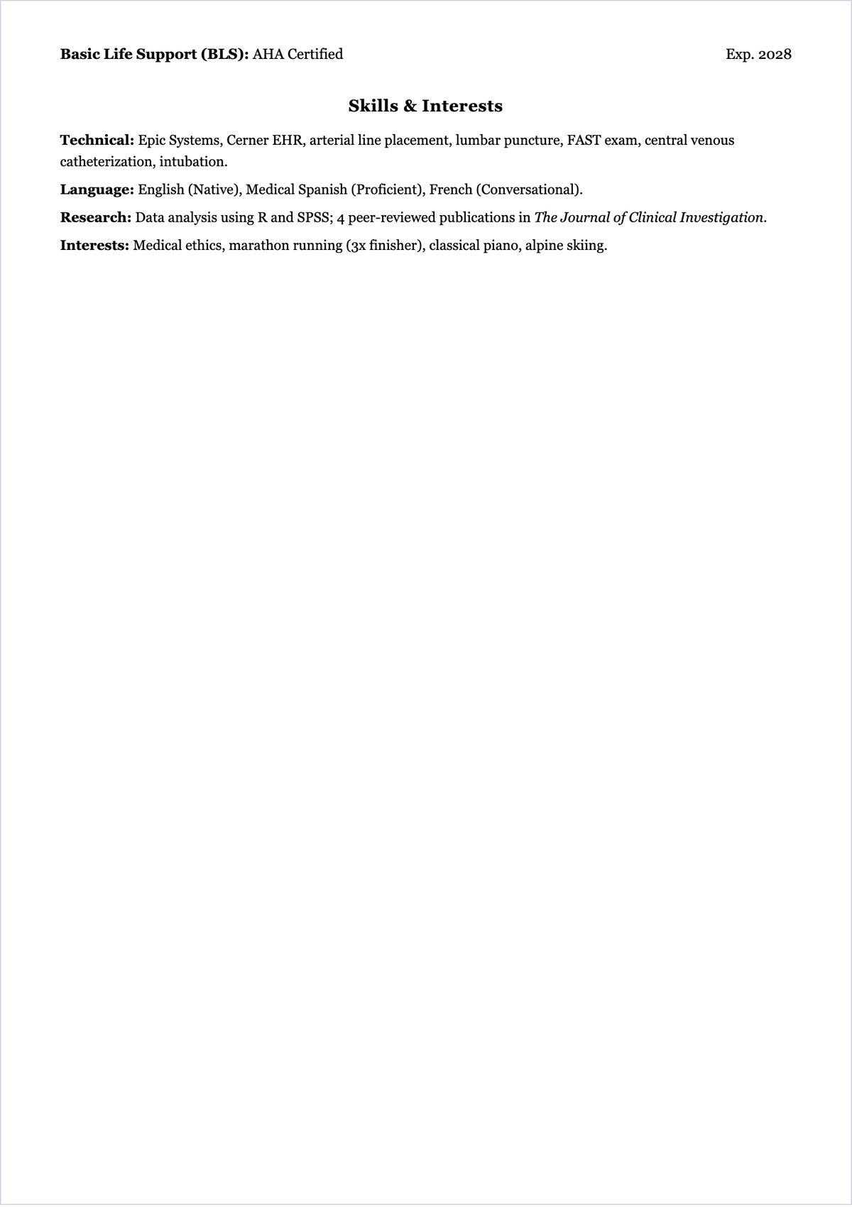 Free Graduate Doctor ATS Resume Template, AI Resume Builder