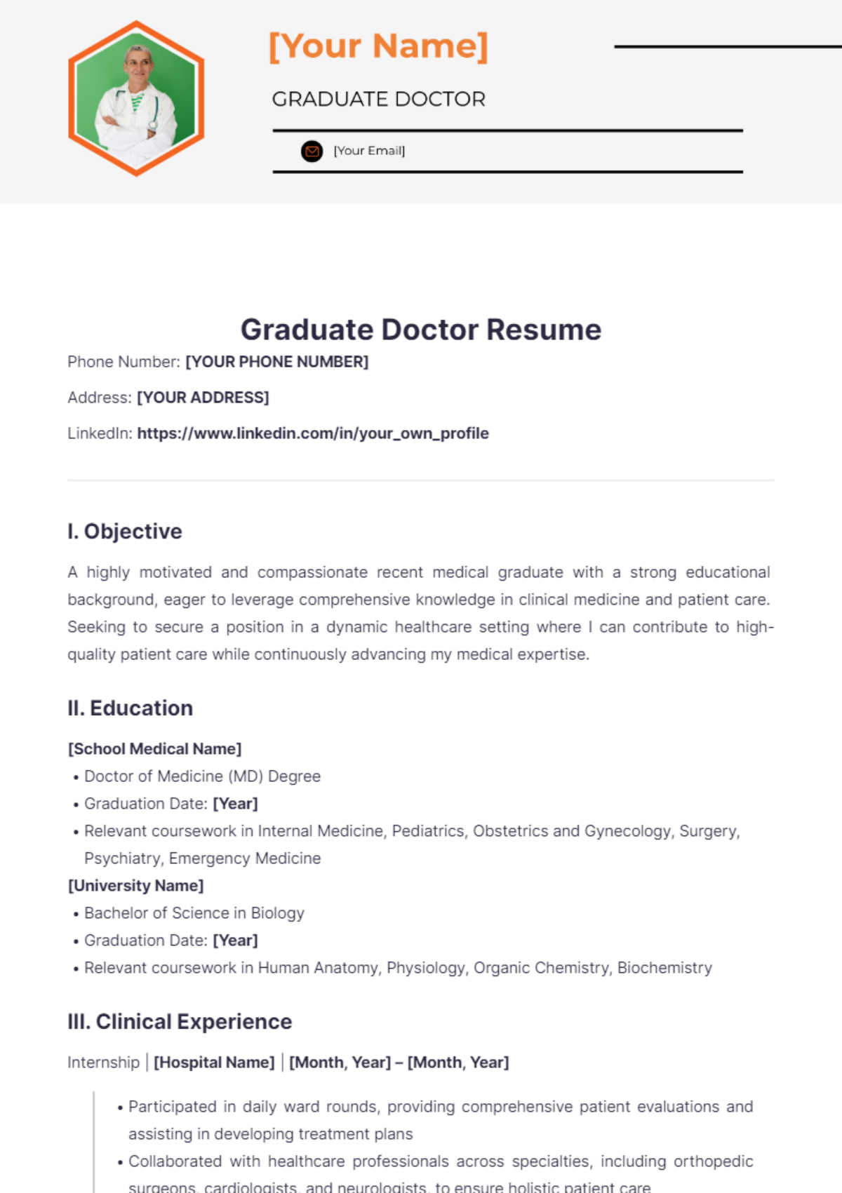 Graduate Doctor Resume - Edit Online & Download