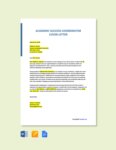 cover letter for student success specialist