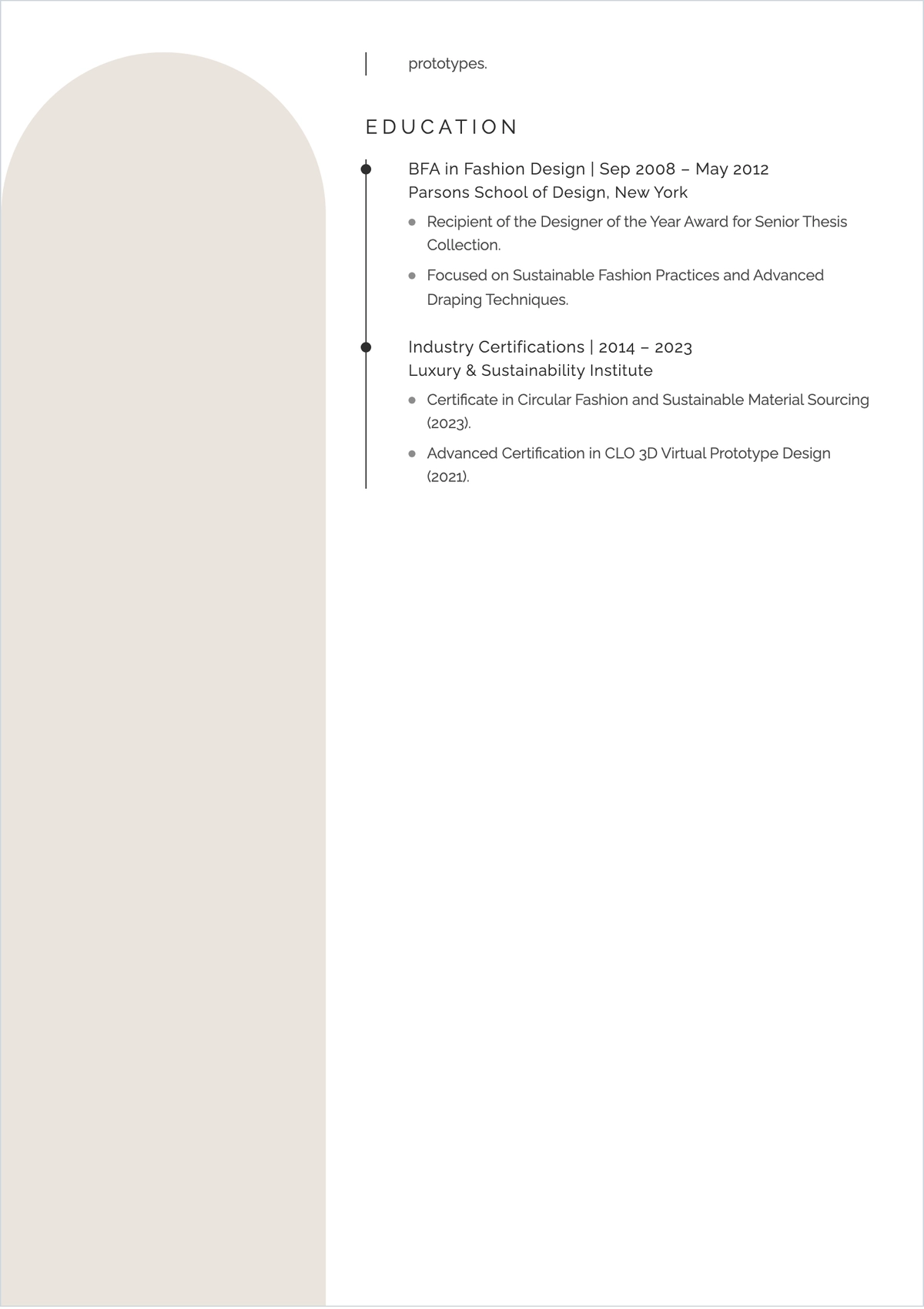 Free Experienced Fashion Designer ATS Resume Template