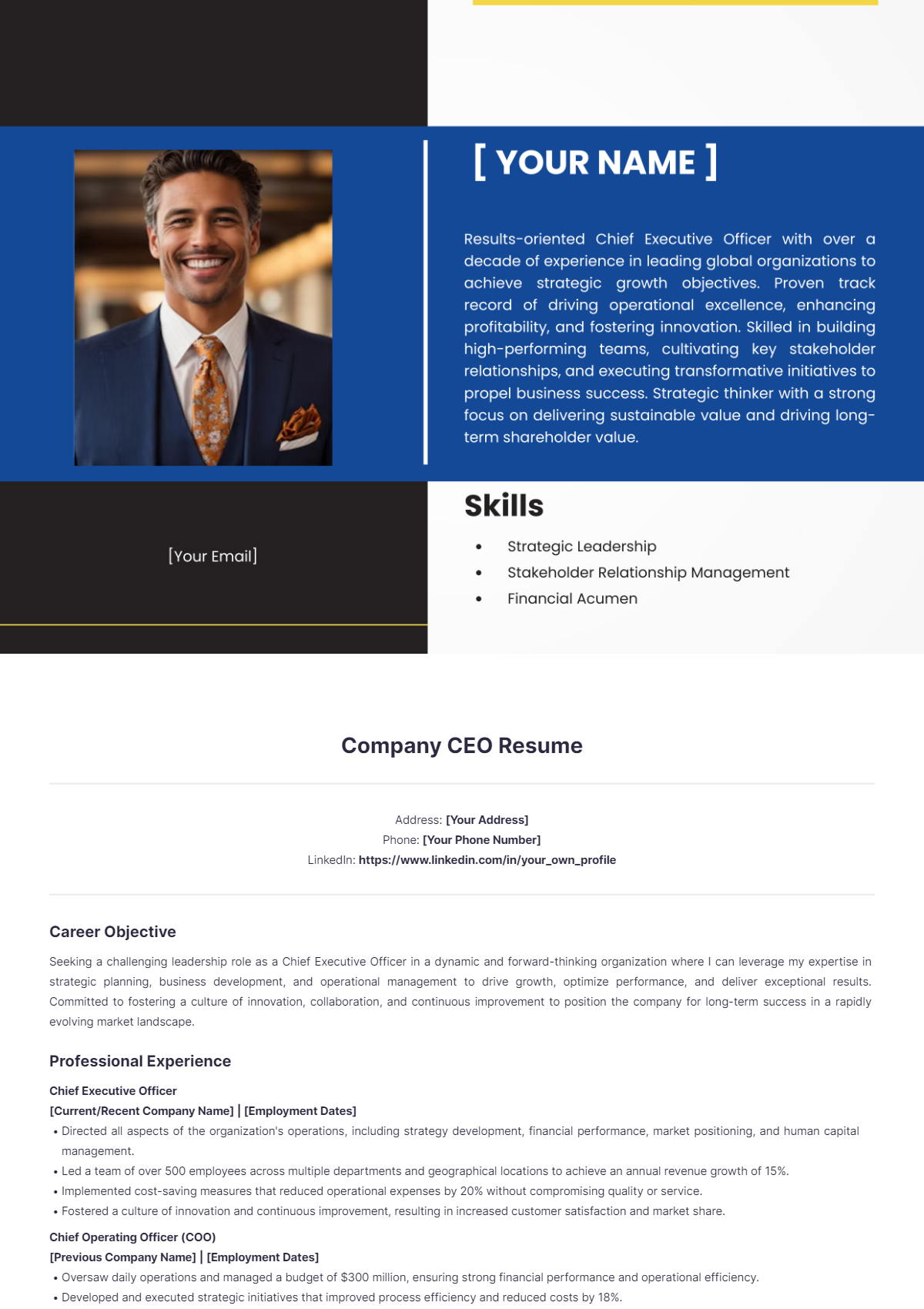 Company CEO resume - Edit Online & Download