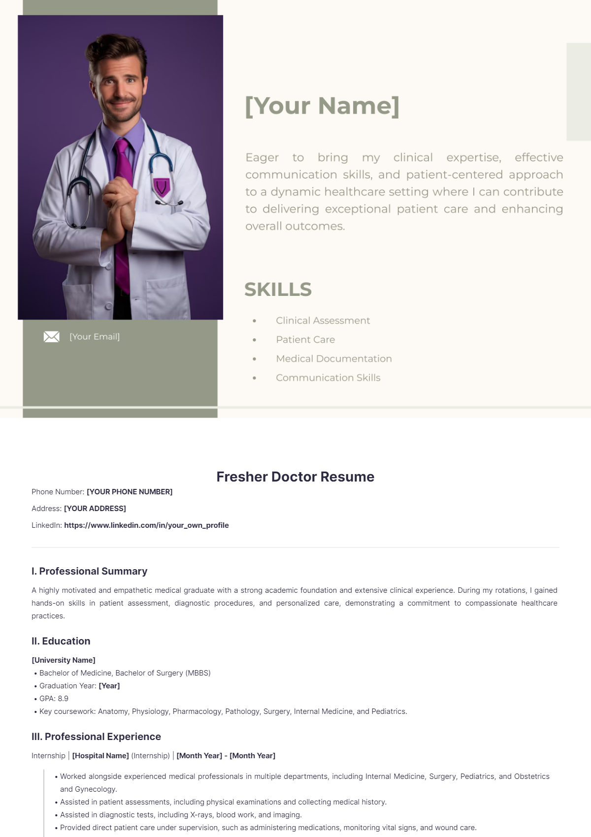 Fresher Doctor Resume - Edit Online & Download