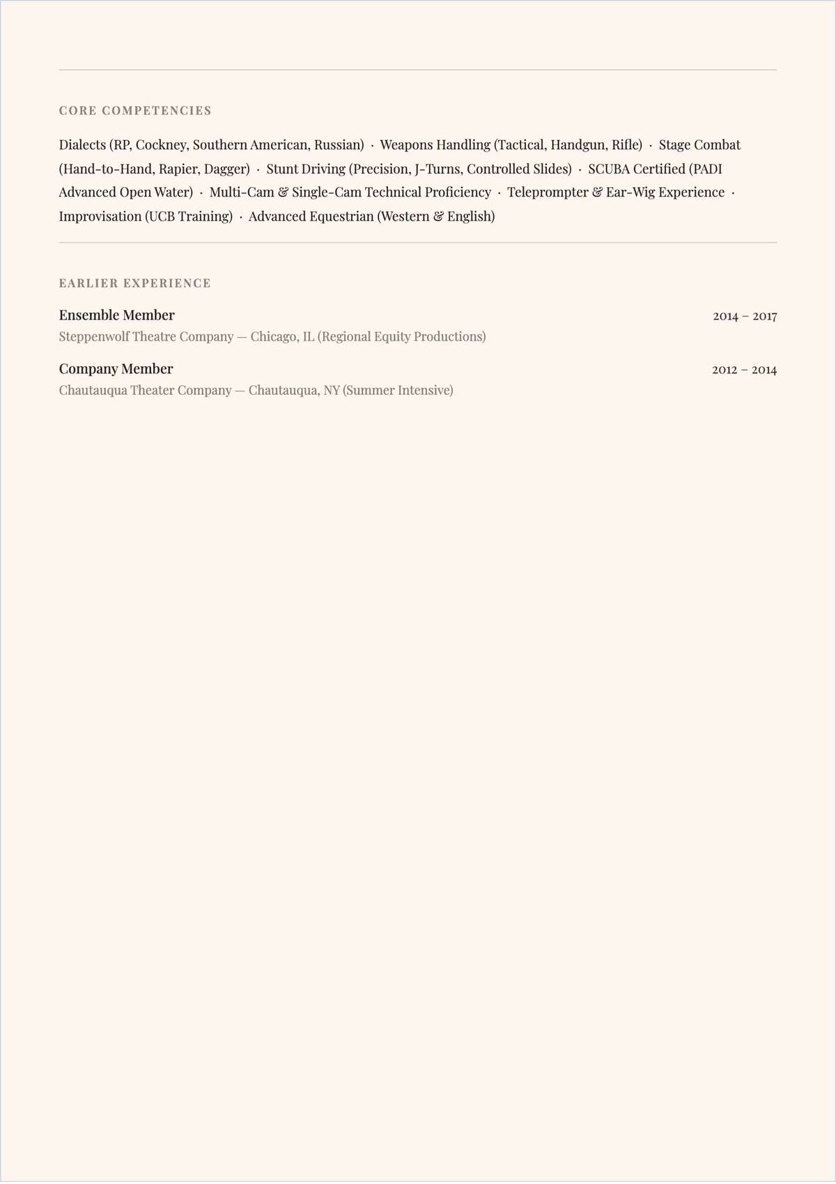 Free Television Actor ATS Resume Template, AI Resume Builder