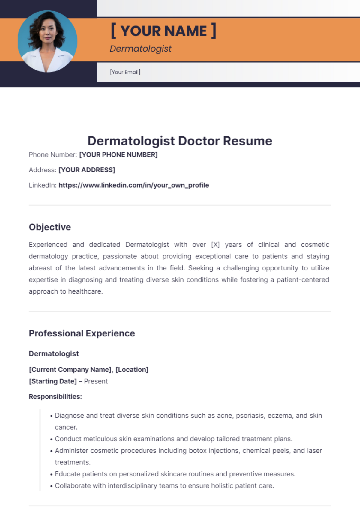 Dermatologist Doctor Resume - Edit Online & Download