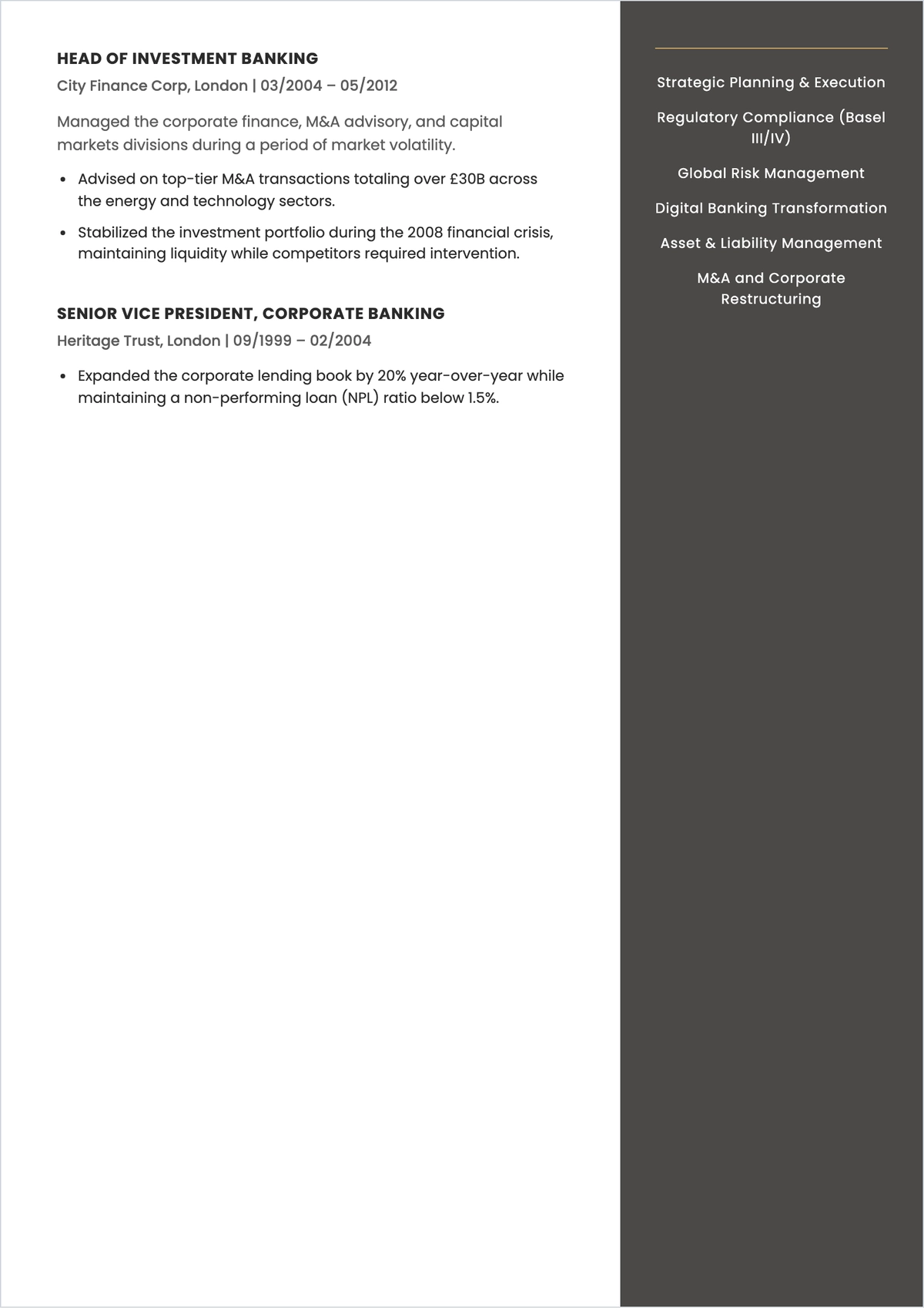 Free Bank CEO ATS Resume Template, AI Resume Builder