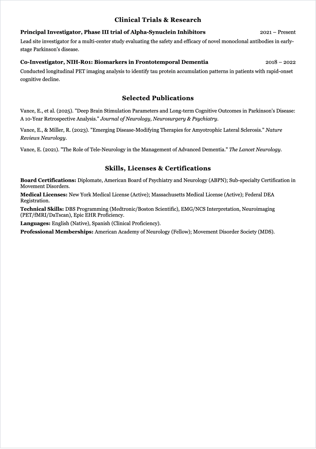 Free Neurologist Doctor ATS Resume Template, AI Resume Builder