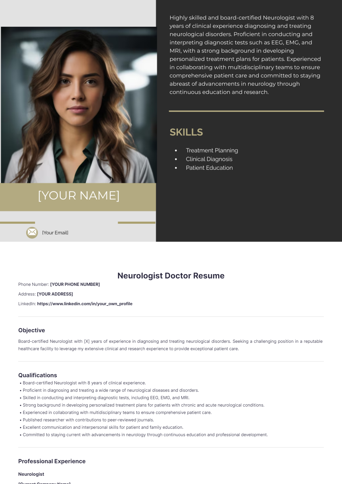 Free Neurologist Doctor Resume Template - Edit Online & Download ...